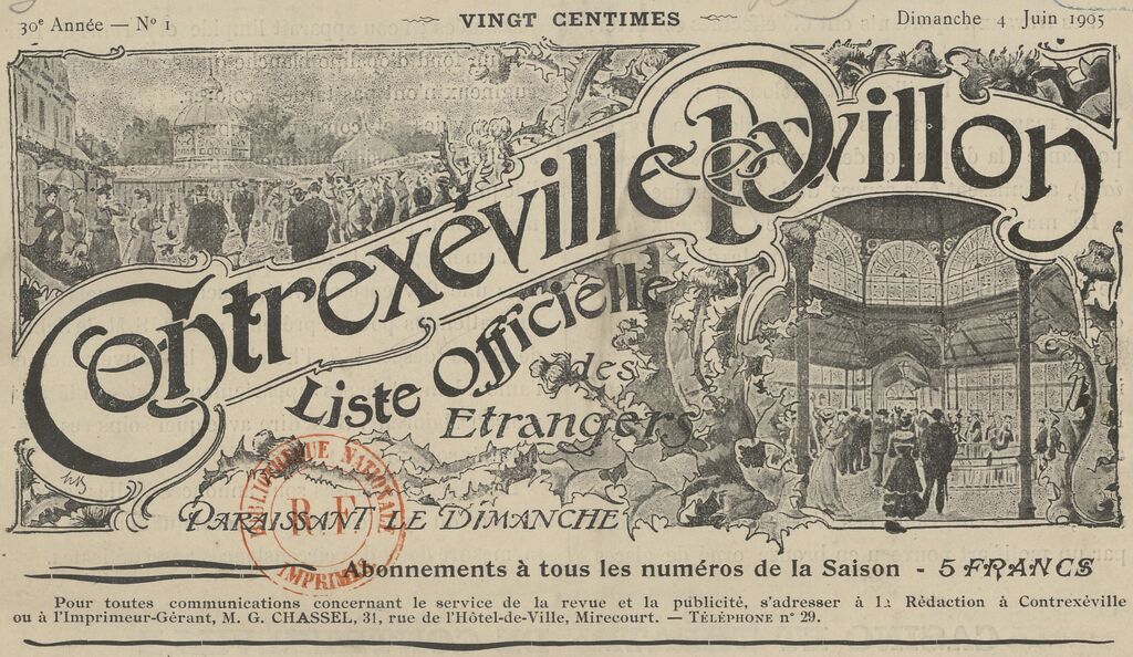 Photo (BnF / Gallica) de : Contrexéville-Pavillon. Mirecourt, 1905-1914. ISSN 2124-3999.