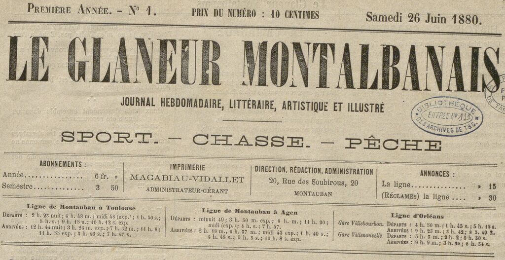 Photo (BnF / Gallica) de : Le Glaneur montalbanais. Montauban, 1880. ISSN 2128-9212.