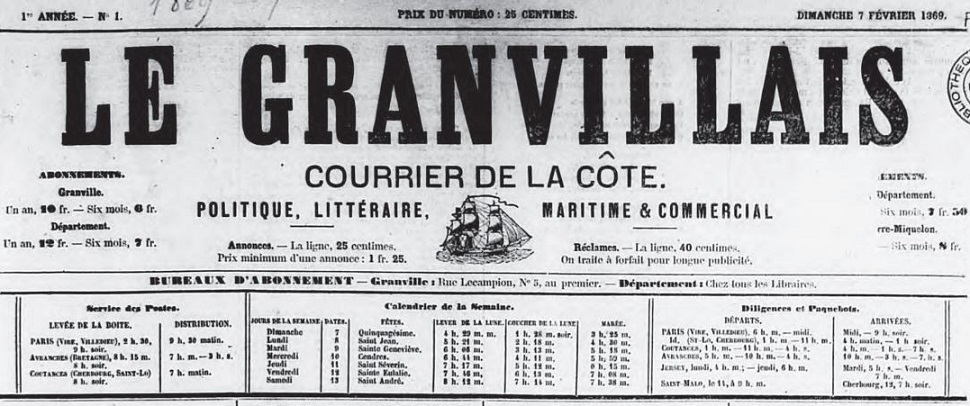 Photo (Médiathèque Charles de la Morandière (Granville, Manche)) de : Le Granvillais. Granville, 1869-1944. ISSN 2128-9905.