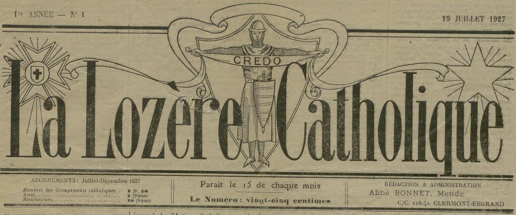 Photo (BnF / Gallica) de : La Lozère catholique. Mende, 1927-1937. ISSN 2131-5817.