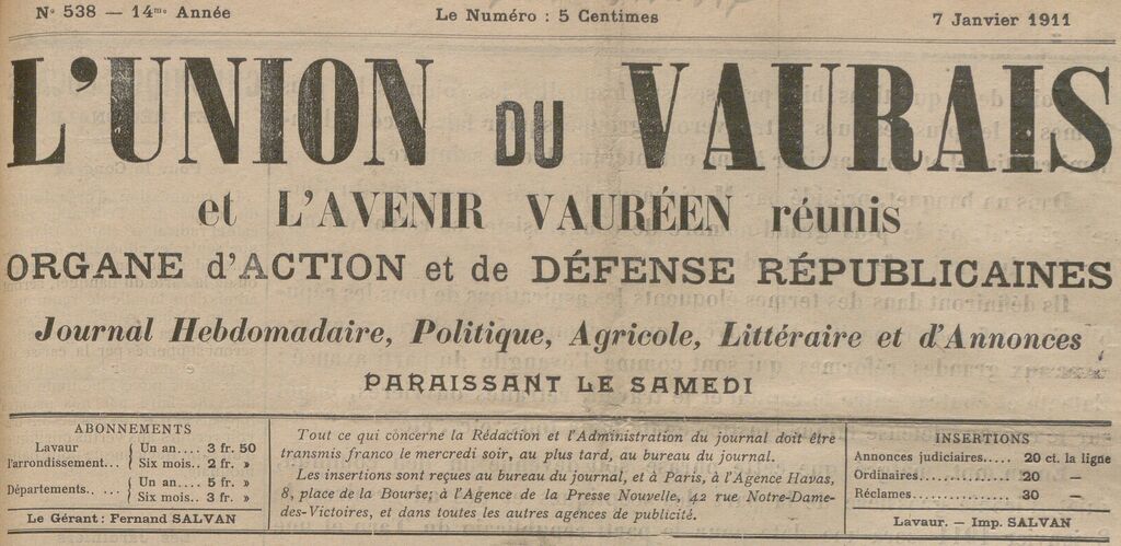 Photo (BnF / Gallica) de : L'Union du Vaurais et l'Avenir vauréen réunis. Lavaur, 1910-1911. ISSN 2139-4105.