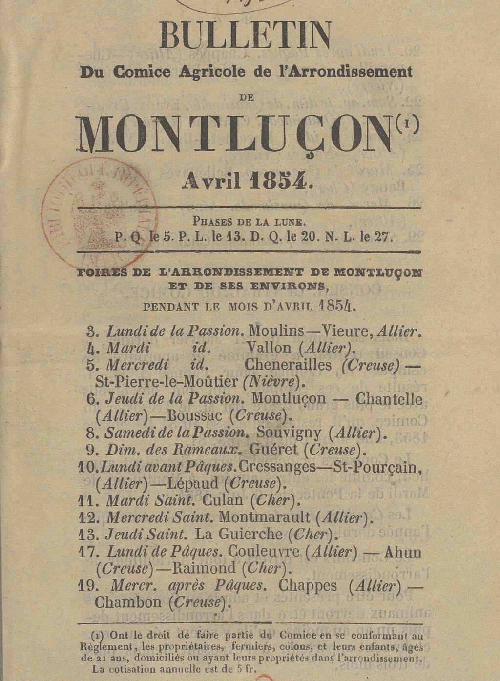 Photo (BnF / Gallica) de : Bulletin du Comice agricole de l'arrondissement de Montluçon. Montluçon, 1854-1864. ISSN 2122-823X.