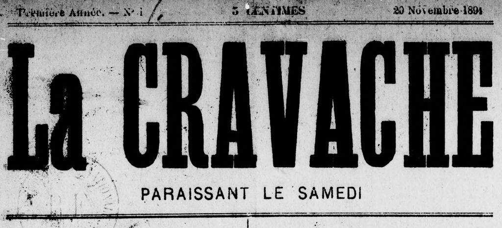 Photo (BnF / Gallica) de : La Cravache. Perpignan, 1891-[1891 ?]. ISSN 2124-989X.
