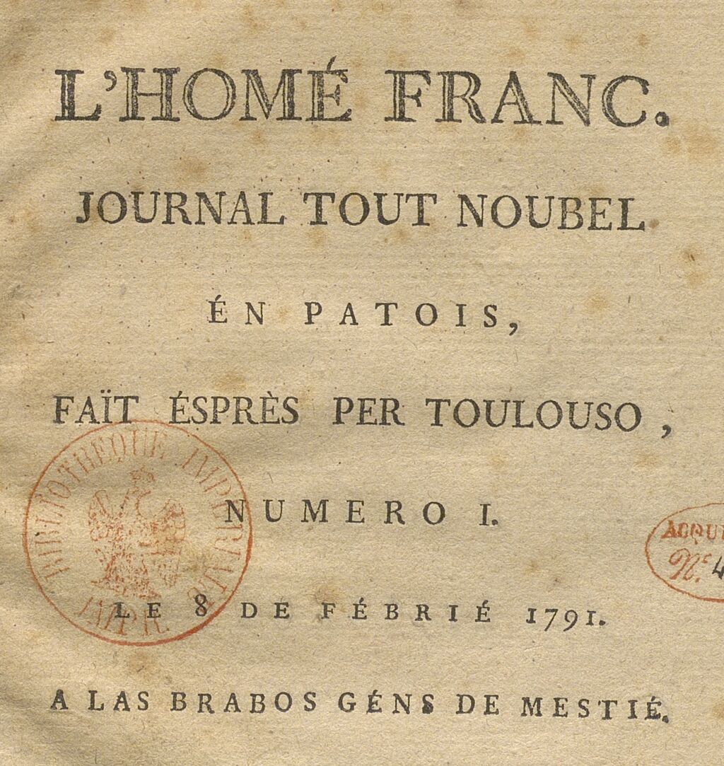 Photo (BnF / Gallica) de : L'Homé franc. [Toulouse], 1791. ISSN 2129-1853.