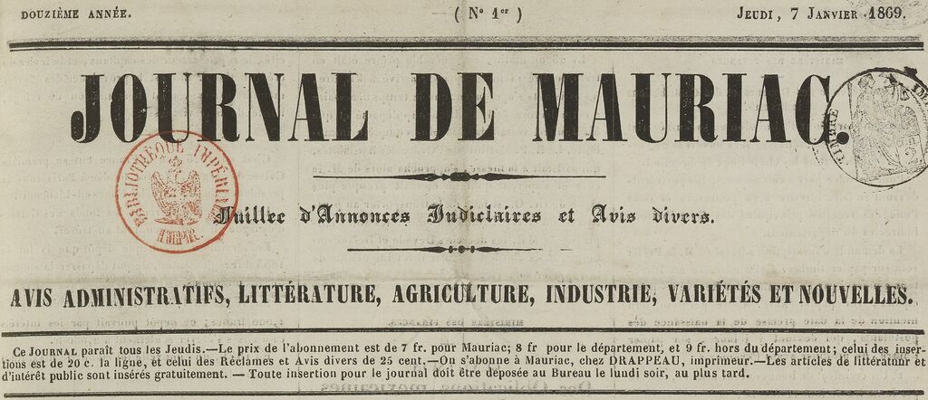 Photo (BnF / Gallica) de : Journal de Mauriac. Mauriac, 1858-1895. ISSN 2130-5218.