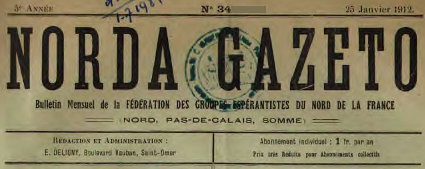 Photo (Internacia esperanto-arkivo) de : Norda gazeto. Saint-Omer, 1908-1936. ISSN 2822-8030.