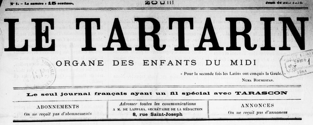 Photo (BnF / Gallica) de : Le Tartarin. Paris, Marseille, 1884. ISSN 2138-5416.
