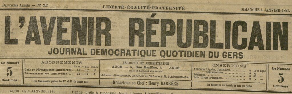 Photo (BnF / Gallica) de : L'Avenir républicain. Auch, 1890-1909. ISSN 2016-1077.