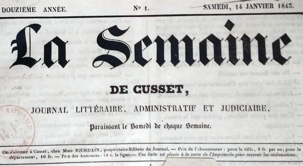 Photo (BnF / Gallica) de : La Semaine de Cusset. Cusset, Vichy, 1843-1929. ISSN 2137-9343.