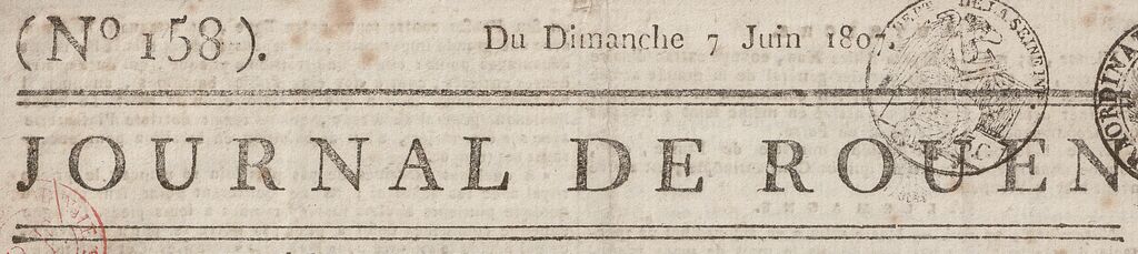 Photo (BnF / Gallica) de : Journal de Rouen. Rouen : J. Duval, [1800]-1944. ISSN 2430-8242.