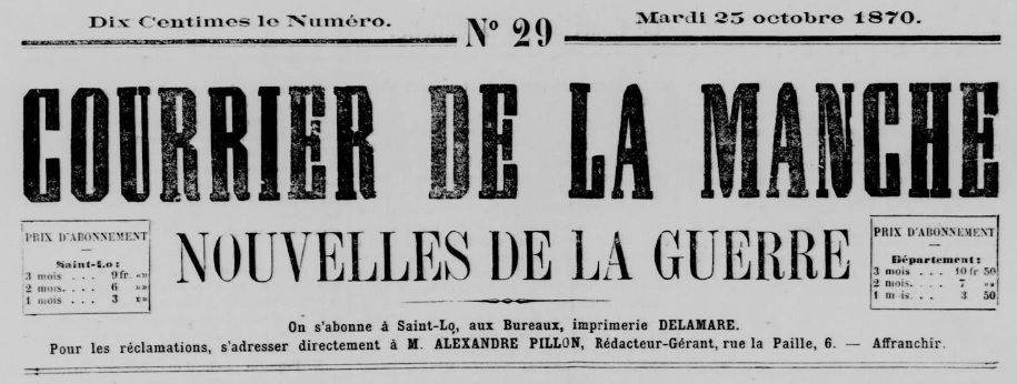 Photo (Manche. Archives départementales) de : Courrier de la Manche. Saint-Lô, 1870-1871. ISSN 2124-7544.