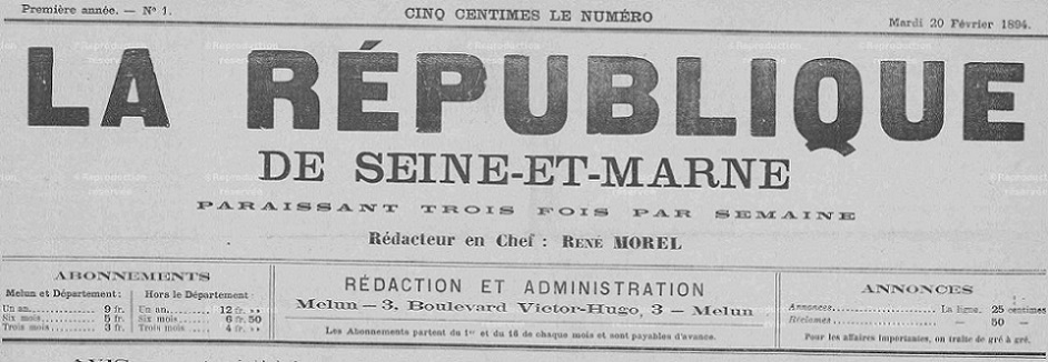 Photo (Seine-et-Marne. Archives départementales) de : La République de Seine-et-Marne. Melun, 1894-2005. ISSN 0768-7893.